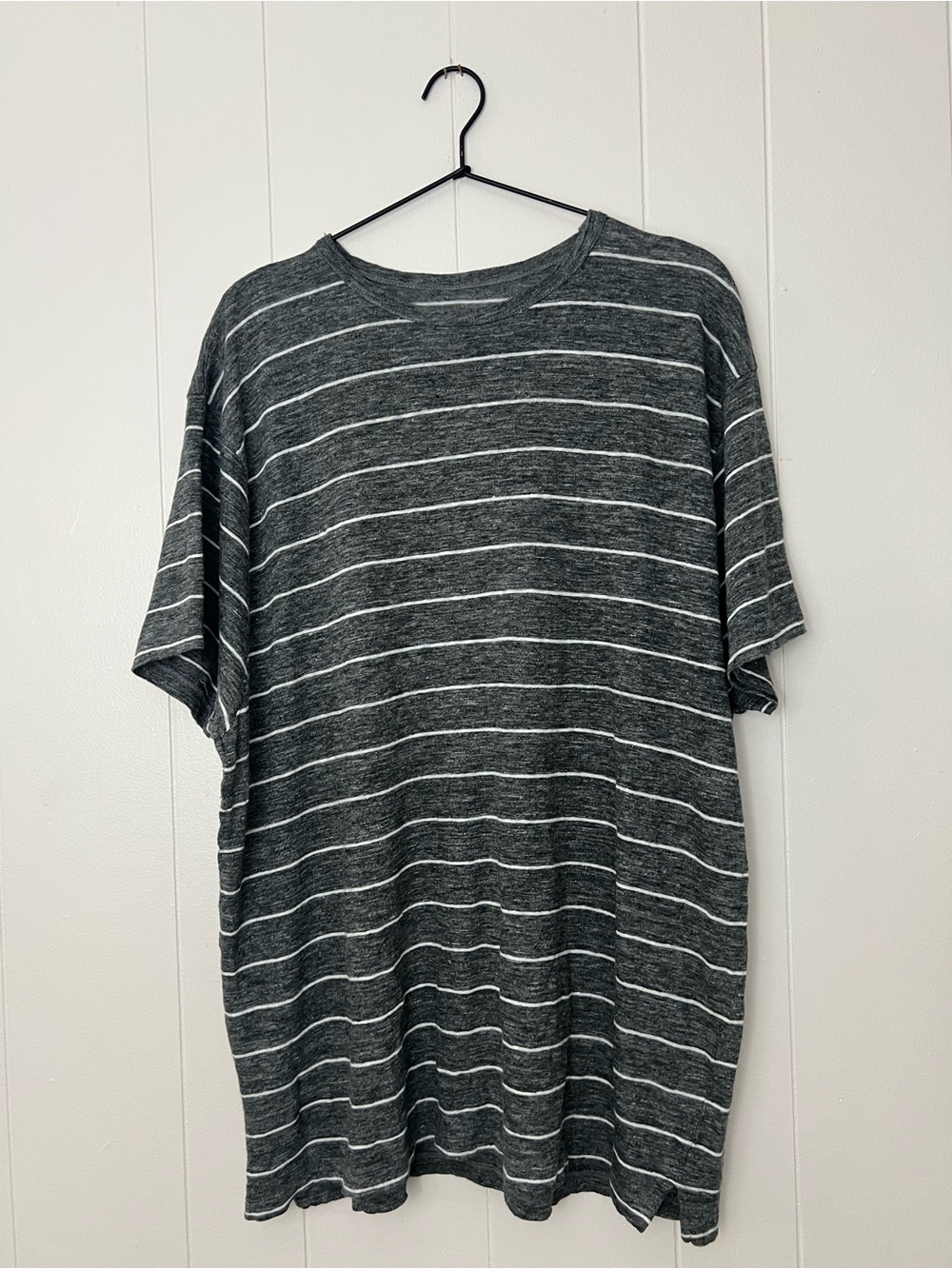 Alex Crane Sun Tee in Chalk 100% European Linen Striped Lightweight Size XX